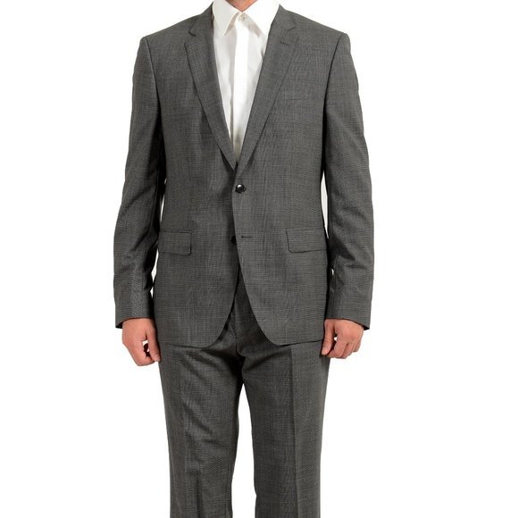 Hugo Boss Men's "Huge6/Genius5" Slim Fit Houndstooth 100% Wool Two Button Suit - Picture 1 of 12
